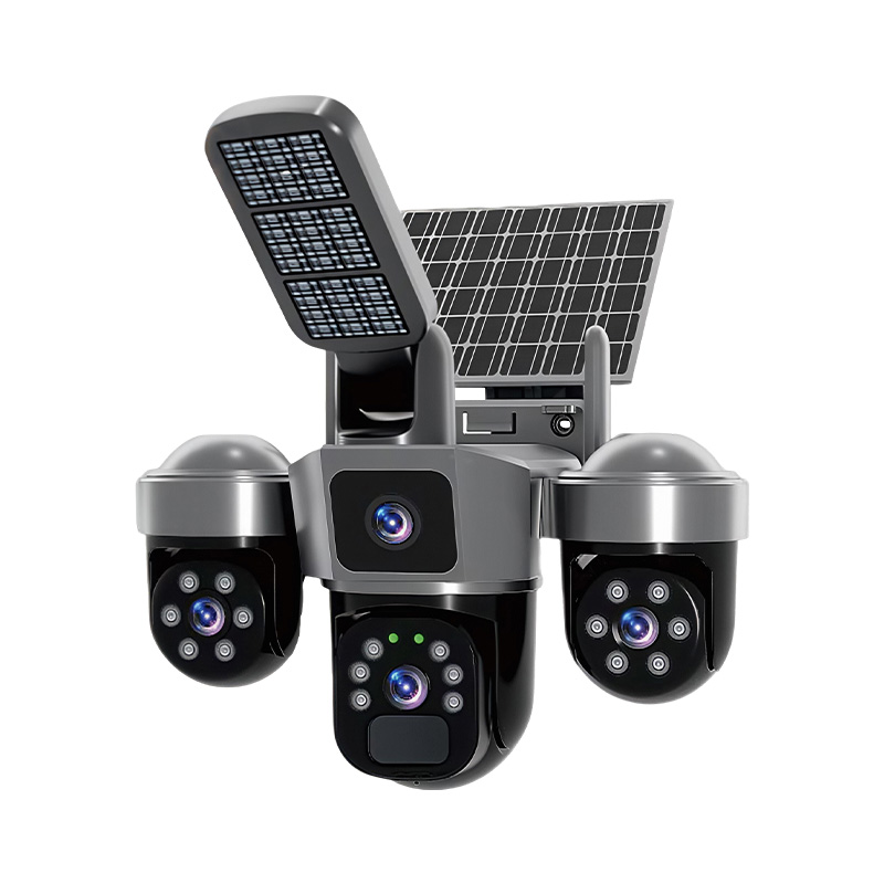 Home Security Flood Lights - 6MP V380 APP Solarbetriebene Dreifach-Objektiv-Kamera mit